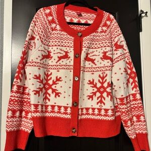 Dec 25th Holiday Red/White Cardigan Sweater, Size XXL